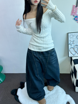 バックタトゥーレタリングバルーンデニムロングパンツ 🩵3サイズ