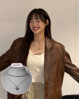 [チョ・ユリ, チュウ Necklace] エンジェリックハートロックレイヤードネックレス - Silver Color