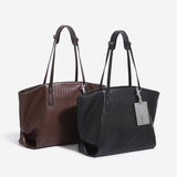 Woven Texture Large Square Tote Bag with Pouch
