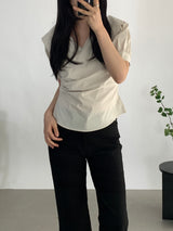 Paibee Collared Neck Shirred Blouse