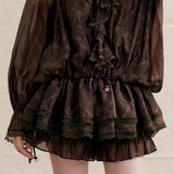 Unique Flare Wave Stripe Punched Drape Shirt Short Pants Set