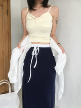 Apple Heart-Neck Ribbon-Ruched Sleeveless Top (6c)