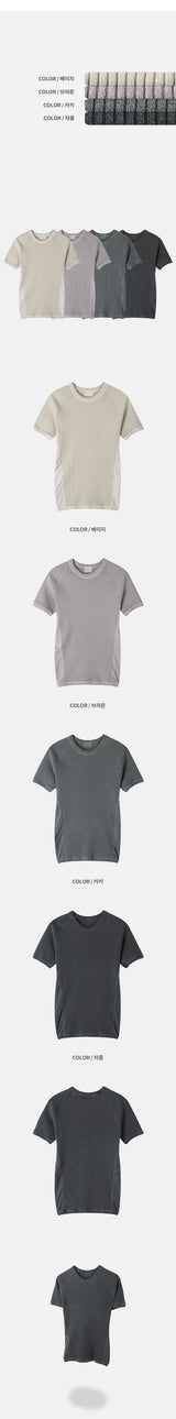 [MUSCLE FIT] Pigment mesh golgi half knit t-shirts(4color)