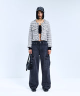 85-VIVAJ048 Multi-Color Crop Tweed Jacket Black