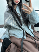 スノーフラワーカラーノルディックツーウェイジッパーニットジップアップ❤🖤🤎🩶🤍5カラー