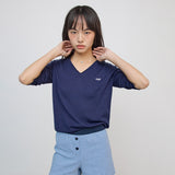 Lace V-neck Knit_navy
