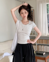ベーシックスリムリブUネック半袖Tシャツ (5color)