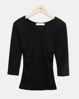 Nilon V-Neck Side-Shirring 7-Sleeve T-Shirt
