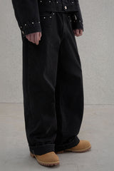 Studded selvage washed denim - Pants