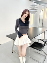 1153. Stripe layered shirts crop T (2color)