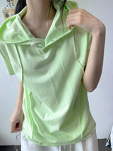 Even Halter Neck Hooded Button Loose Fit T-Shirt 4color
