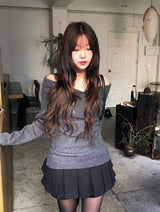 エルダウールベルトプリーツミニスカート
