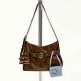 [SET] Medium Buckle Hobo Shoulder Cross Bag _ Brown