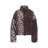 LEOPARD FLEECE ZIP-UP JACKET_Brown