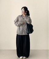 イアンフロントダイアゴナルインシジョンヘムストリングワイドパンツ