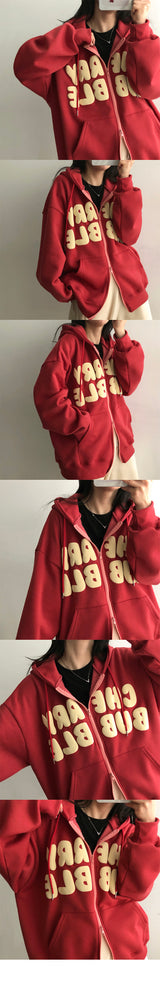 Nibo Boxy ナッピングエンボスレタリングパーカー