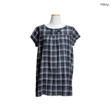 (2color) Double Button Check Flare Blouse