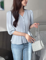 Lua V-neck Peplum Three Quarter Blouse
