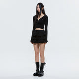 (DUC) V-Neck Crop Cardigan Black