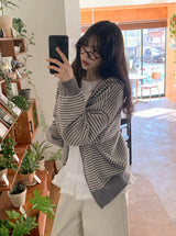 Muse Border Pattern Loose Knit 2WAY Hood Zip-up (2color)