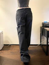 1290. ダークシャークデニムローワイドパンツ