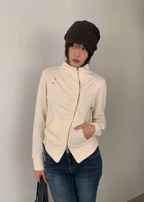 EYELET SHIRRING ZIP-UP