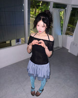 (2color) フラワー刺繍ホルターオフショルダーT