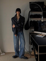 ASCLO Saint Double Collar Leather Jacket (2color)