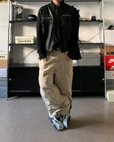 OR high neck knit leather jacket