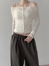 Bellin See-through Off-Shoulder Cardigan