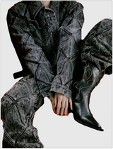 DIAMOND PATCH WASHING BLACK DENIM PANTS