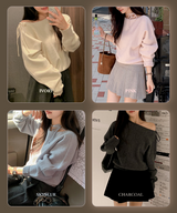 #ワンショルダーリボンボートネックタイニット (4color)