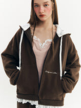 Fluffy Zip-Up Hoodie (Brown)