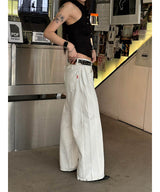 Stitch back strap wide denim pants(2color)