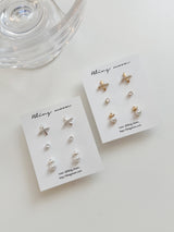 [3-Set] Simple Cross Pearl Earring Set / Daily Cubic Mini Wedding Guest Look