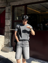 Stone washed bermuda denim pants