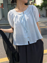 [Lovely🎀] Ola Ribbon Puff Blouse