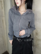 Sleek Fur Hood Zip-Up