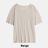 ボニーリネンストライプUネック半袖Tシャツ