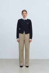 PINTUCK WIDE WOOL SLACKS PANTS - CREAM