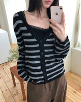Jui Stripe V-neck Long Sleeve Knit Cardigan