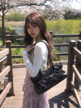 [Belt Set] Cheek Drape Check Unbalance Sleeveless Long One Piece