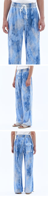 Unisex タイダイプリーツストリングパンツ_Blue