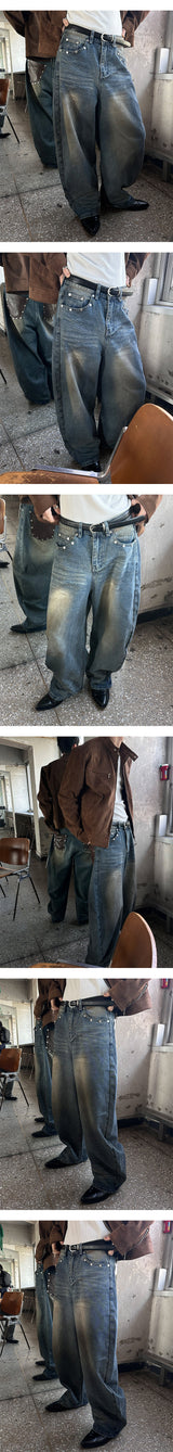 [Unisex] Back leather pocket wide pants