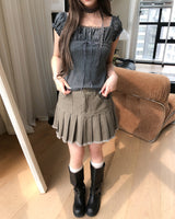 モナット フリンジプリーツデニムスカート
