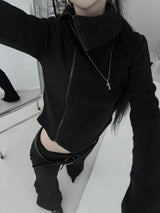 オフセットハイネックニットジップアップ(2color)