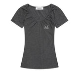 MOVER V NECK SHIRRING HALF T (4COLOR)