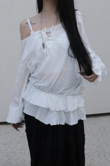 off-shoulder puff long blouse (2color)