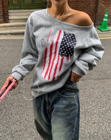 Vintage Flag Off-Shoulder Sweatshirt