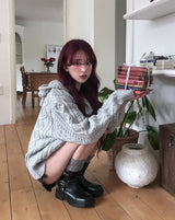 [wool30%] ウッズケーブル ツーウェイニット フード付きジップアップ